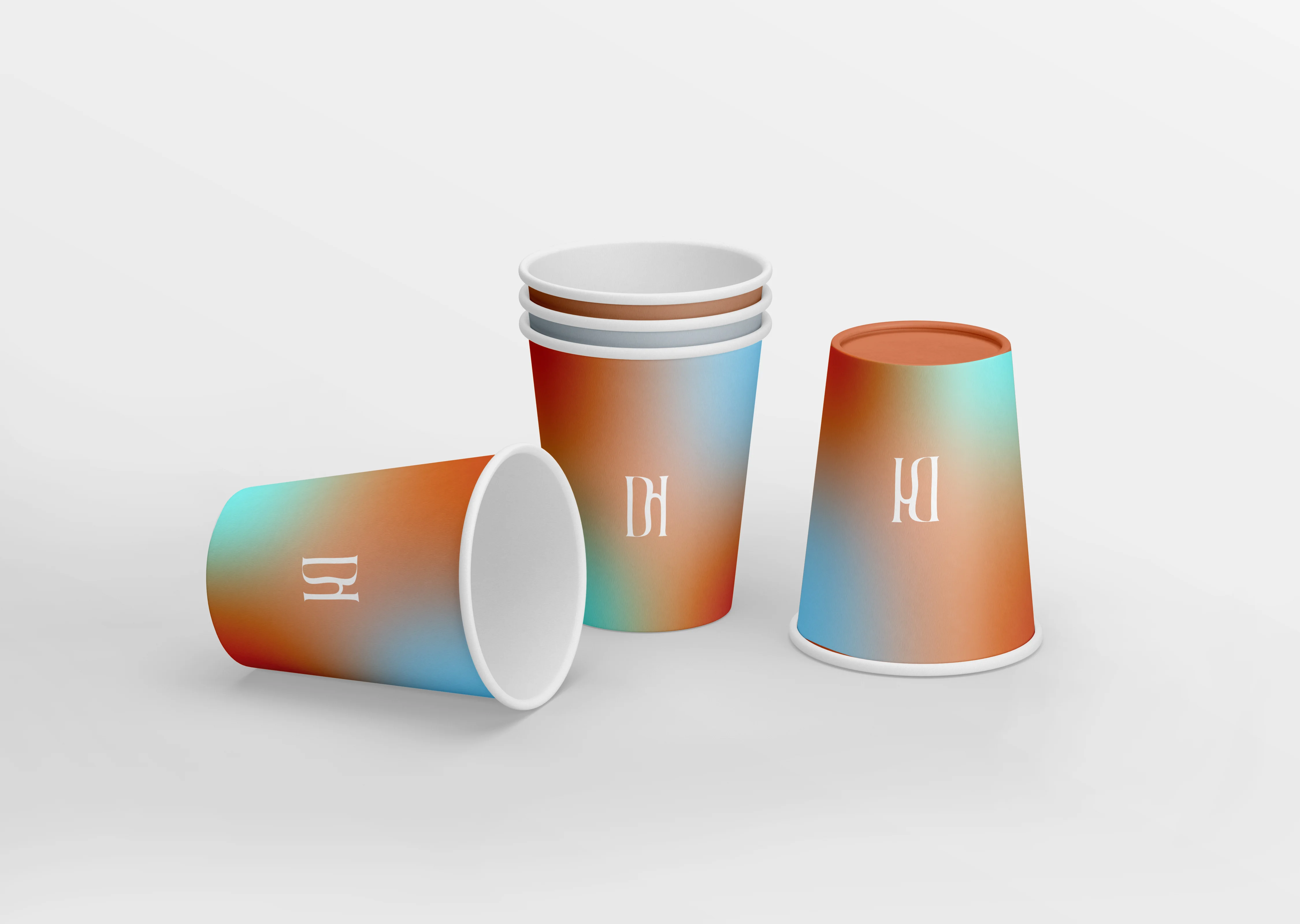 Drip Happens hot cups with the multicolour gradient treatment